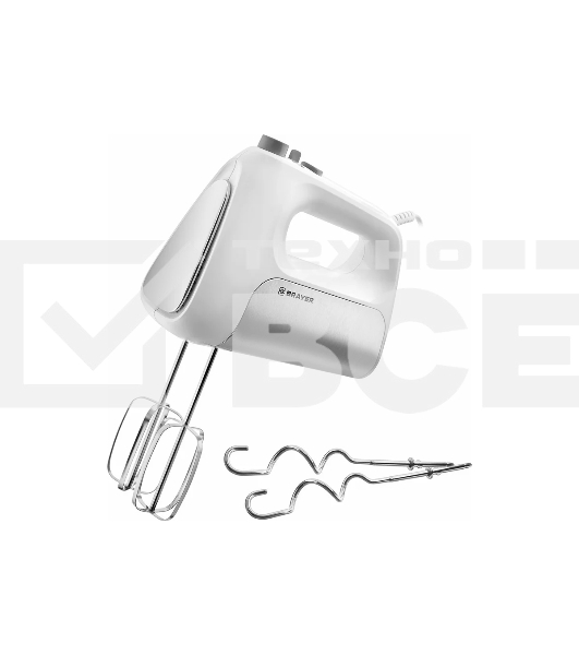 Миксер BRAYER BR1303, 500  Вт, корп.из нерж.стали, 5 режимов, 2 крюка, 2 венчика