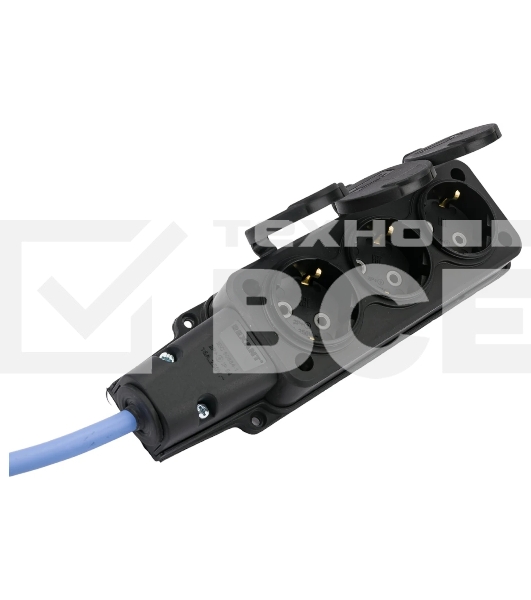 Удлинитель морозостойкий Gembird PC-3GF-R-10(IP) чёрный/синий, 10 м, 3 розетки, 3500 Вт
