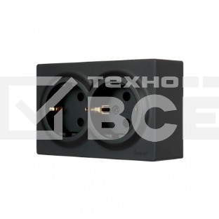 Розетка 2-мест. с заземл. LETO закрытый корпус ПБТ черн. бархат LEZARD 752-4200-127B