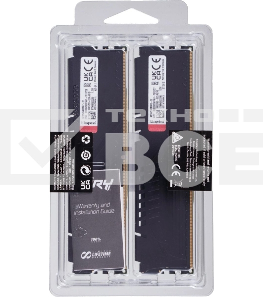 Оперативная память Kingston Fury Beast, DDR5, 32GB (2x16GB), 5200MHz, CL40, DIMM, радиатор, черный