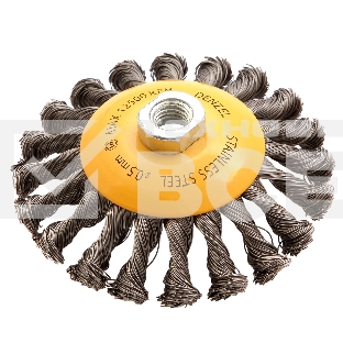 Щетка для УШМ Denzel 125 мм, М14, тарелка, крученая нержавеющая проволока 0,5 мм