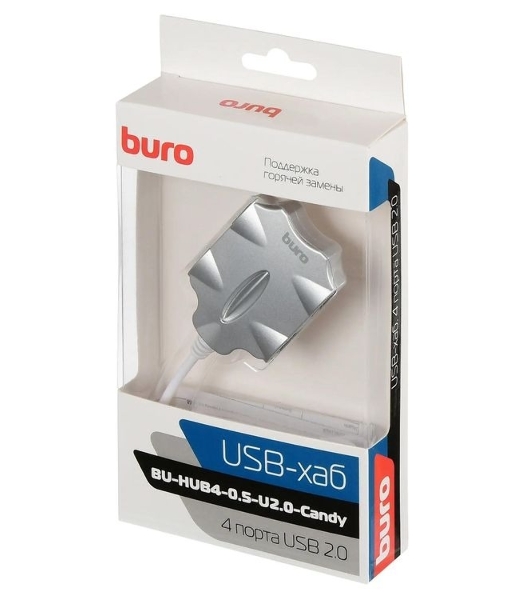 USB-концентратор Buro BU-HUB4-0.5-U2.0-Candy, USB 2.0, USB 4 порта, USB
