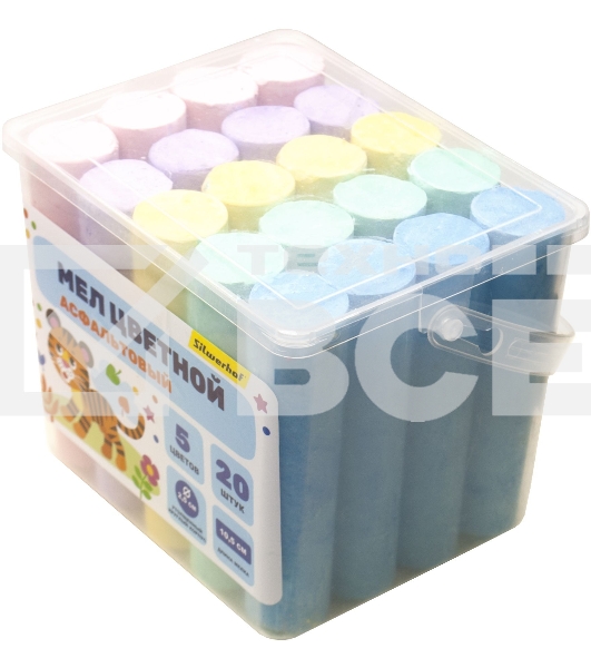 Мел цветной асфальтовый Silwerhof Веселые друзья кругл. 5цв. (20шт) пласт.вед.