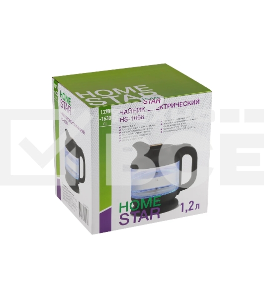 Чайник электрический Homestar HS-1056 1,2 л, 1630 Вт, стекло/пластик, черный