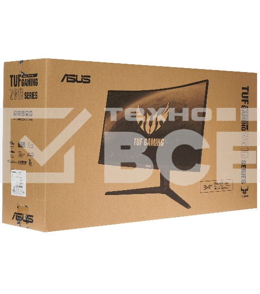 Монитор 34' ASUS TUF Gaming VG34VQL1B VA 3440x1440, 165 Гц, 1 мс, 21:9, 550 кд/м², HDMI 2.0, DP 1.4, 3.5 Jack, USB Hub (2x USB), изогнутый экран (1500R), динамики (2x2 Вт), черный