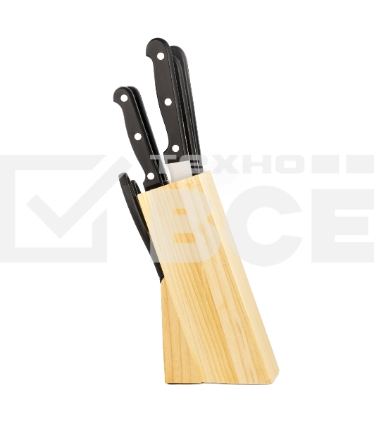 Набор ножей LARA LR05-53 7 предметов: ДЕРЕВЯННАЯ ПОДСТАВКА + 5 ножей + ножницы, нержавеющая сталь 2CR13