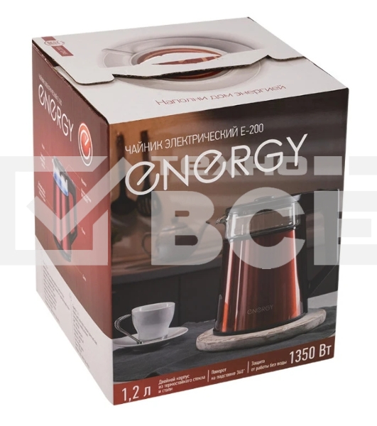 Чайник Energy E-200 (1,2 л), стекло, красный, двойной корпус