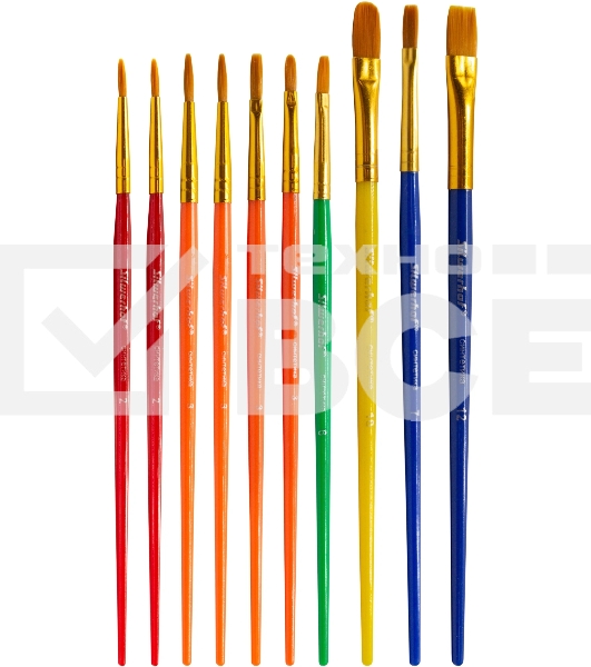 Набор кистей Silwerhof Color (набор 10шт) синтетика круглая №2,3/плоская №3,6,7,12/овальная №3,10