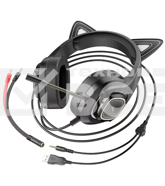 Гарнитура HOCO W107 Cute Cat чёрный, проводная, подсветка