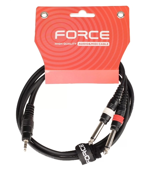 Кабель аудио FORCE FLC-38/1.51/8' TRS mini Jack - 2x1/4' TS Jack, стерео, используется для подключения смартфона к микшеру и аудио интерфейсу, диаметр 4,8 мм, длина 1,5 м