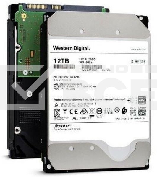 Жесткий диск Western Digital  Original SAS 3.0 12Tb HUH721212AL4204 Ultrastar DC HC520 4KN (7200rpm) 256Mb 3.5