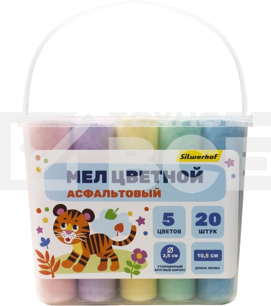 Мел цветной асфальтовый Silwerhof Веселые друзья кругл. 5цв. (20шт) пласт.вед.