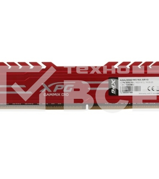 Оперативная память XPG Gammix D10, DDR4, 16GB (1x16GB), 3000MHz, CL16, с радиатором, красный