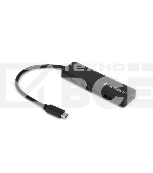 Концентратор USB 3.0 Gembird UHB-C424, 4 порта, кабель Type-C 19см, с доп питанием (Type-C)