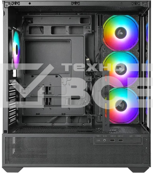 Компьютерный корпус Azza TIARA черный без БП ATX 4x120мм 2xUSB 3.0 1xUSB3.1 audio bott PSU