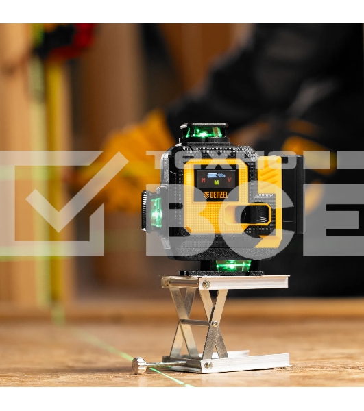 Лазерный уровень мультипризменный Denzel DLV-360-4C, 30 м, зеленый луч, Li-Ion 2,4 Aч, кейс