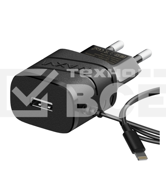 Сетевое зарядное устройство Maxvi TCM-101LB 1A, Lightning, 1xUSB-A, черный
