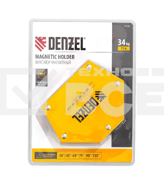 Фиксатор магнитный Denzel для сварочных работ усилие 75 LB, 30х45х60х75х90х135 град.
