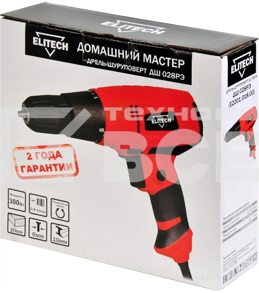 Шуруповерт Elitech ДШ 028РЭ E2201.018.00, Сетевой, 300Вт