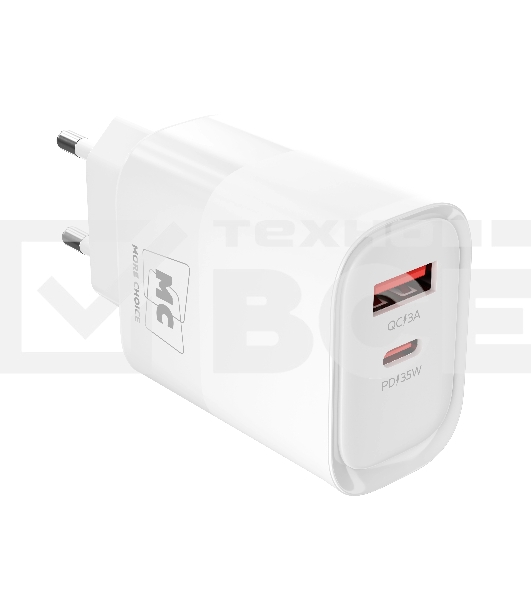 Сетевое зарядное устройство MORE CHOICE (4620202555595) NC82 1USB+1Type-C 3.0A PD 35W+QC3.0, белый