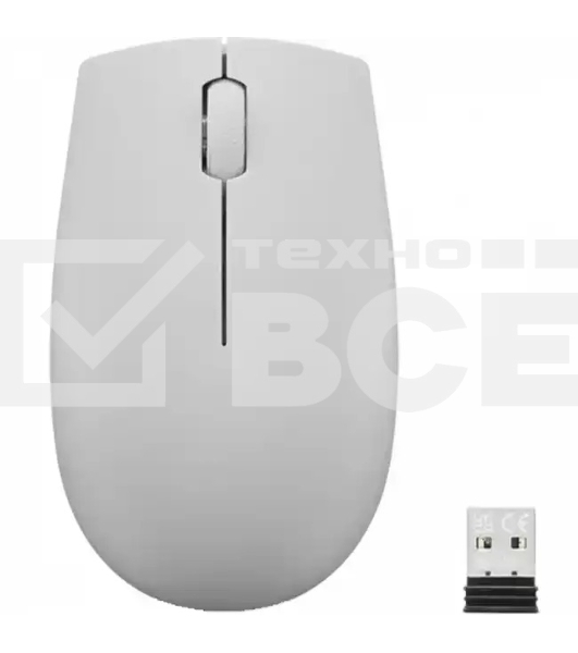 Мышь беспроводная Lenovo 300 серый, 1000 dpi, радиоканал, USB, кнопки - 3