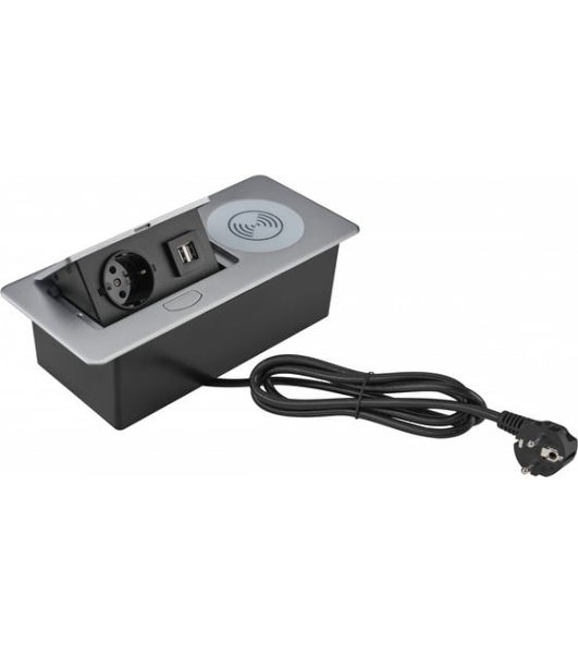 Розетка Cactus CS-SOCKET-USBA-WLESS для столешницы серебристый