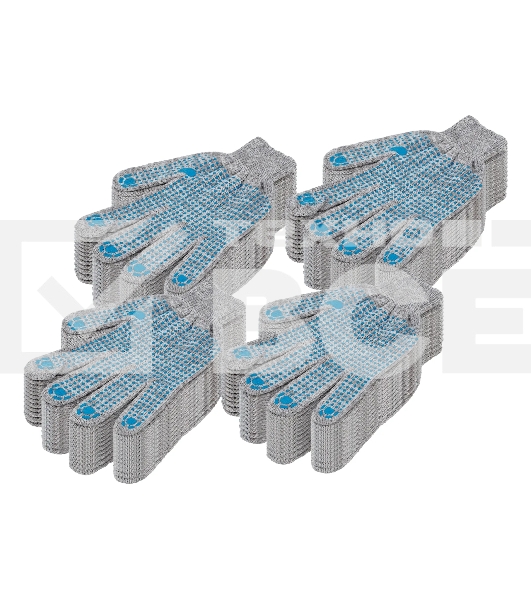 Перчатки трикотажные Сибртех х/б, 200 пар, ПВХ точка, 4 нити, 10 класс