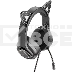 Гарнитура HOCO W107 Cute Cat чёрный, проводная, подсветка, фото3