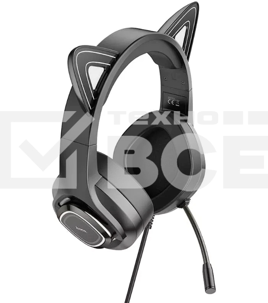 Гарнитура HOCO W107 Cute Cat чёрный, проводная, подсветка