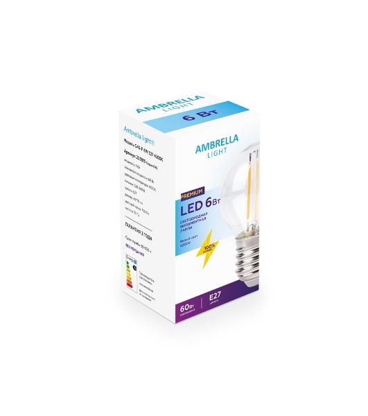 Светодиодная лампа Ambrella light 203915 Filament LED G45-F 6W E27 4200K (60W)