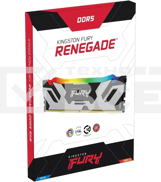 Оперативная память Kingston Fury Renegade, DDR5, 16GB (1x16GB), 8000MHz, CL38, с радиаторами, RGB, серебристый/черный