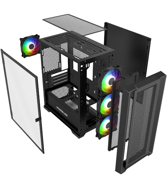 Компьютерный корпус Powercase Alisio Micro X4B V2, Tempered Glass, 4х 120мм ARGb fans, ARGb HUB, черный, mATX (CAMCXB-A4)