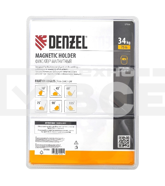 Фиксатор магнитный Denzel для сварочных работ усилие 75 LB, 30х45х60х75х90х135 град.