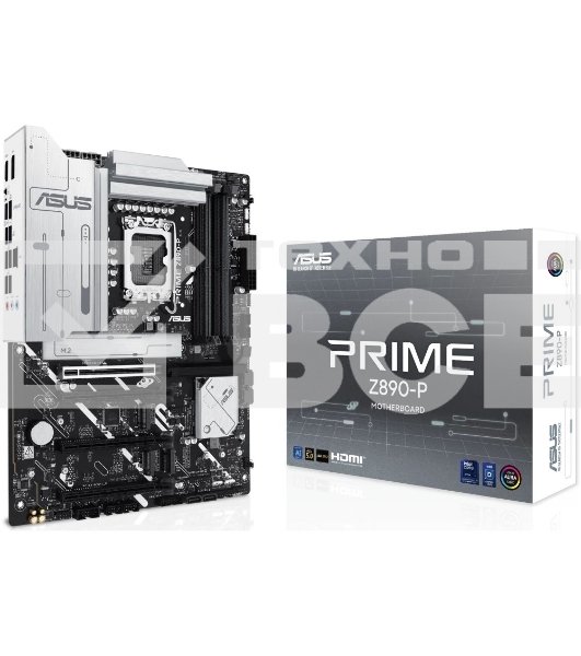 Материнская плата ASUS PRIME Z890-P, LGA 1851, Intel Z890, 4xDDR5, 4xSATA, 4xM.2, 1xPCIe 5.0 x16, 2xPCIe 4.0 x4, 1xPCIe 4.0 x1, 1xHDMI, 1xDP, 1xUSB-C (видеовыход), 1x 2.5Gb LAN, 4xUSB-A 2.0, 2xUSB-A 3.2 Gen 1, 1xUSB-A 3.2 Gen 2, 1xUSB-C 3.2 Gen 2x2, 3x3.5 мм, 7.1, ATX