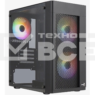 Корпус MiniTower Aerocool / Formula HEXFORM-G-BK-v2 (mATX, стекло, сетка, USB3.0x1, USB2.0x2, 3x120mm FRGB fans) (4711099471799)
