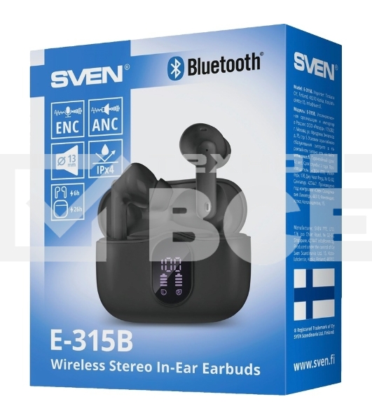 Беспроводные внутриканальные наушники с микрофоном Sven E-315B, черный (Bluetooth, TWS, ANC, ENC, APP)