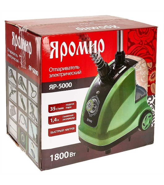 Отпариватель ЯРОМИР ЯР-5000 зеленый/черный, 1800 Вт, 35 г/мин, 1400 мл