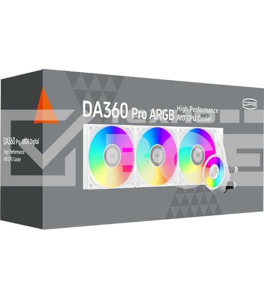 Система охлаждения Water Cooling System PCCooler DA360 Pro ARGb WH (300W, 360мм, белый, ARGb/Fans: 3x120мм, 75.8CFM, 33.7dBA, 2200RPM/Pump height 57мм, 28dBA, 3000RPM, Rad thickness 27мм/S: 1851, 1700, 1200, 20XX, 115X, AM5, AM4)