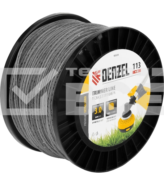 Леска для триммера Denzel двухкомпонентная, зубчатый квадрат, 3,0 мм х 113 м, на DIN кат. EXTRA CORD