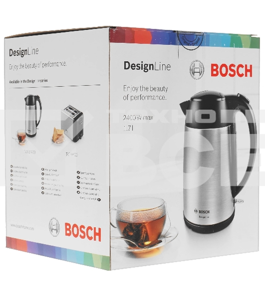 Чайник электрический Bosch TWK3P420 1.7 л, 2400 Вт, черный (корпус: нержавеющая сталь)