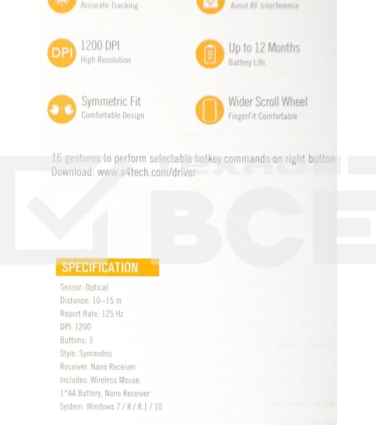 Мышь беспроводная A4Tech G3-330NS черный, 1200 dpi, радиоканал, USB, кнопки - 3
