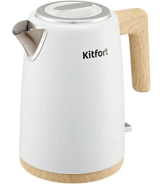 Чайник электрический Kitfort КТ-6794 1.7л. 2200Вт белый/дерево корпус: нерж.сталь/пластик