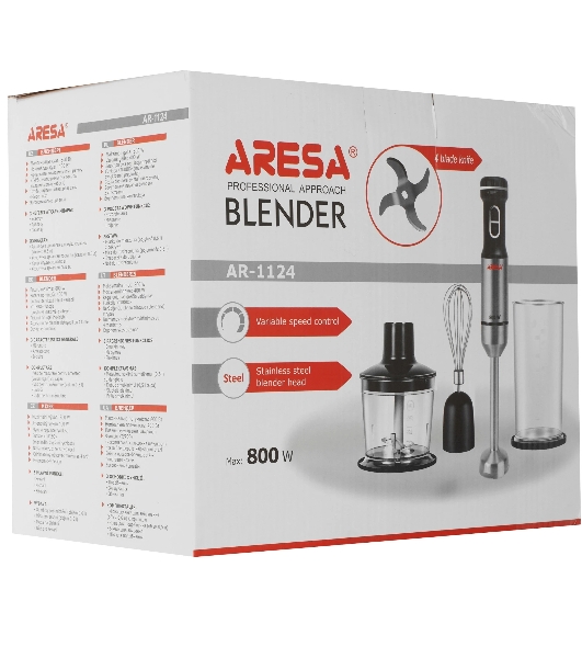 Блендер погружной Aresa AR-1124 серебристый, 800 Вт, плавная регулировка, турбо