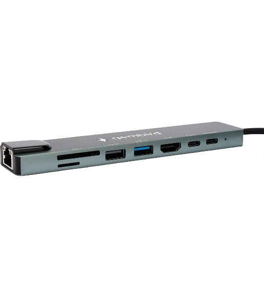 Док-станция Gembird UHB-D3, USB Type-C, USB 2.0, USB 3.1, USB Type-C PD87W, USB Type-C, HDMI, SD/TF, RJ45, USB Type-C