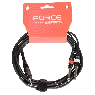 Кабель аудио FORCE FLC-38/31/8' TRS mini Jack - 2x1/4' TS Jack, стерео, используется для подключения смартфона к микшеру и аудио интерфейсу, диаметр 4,8 мм, длина 3 м