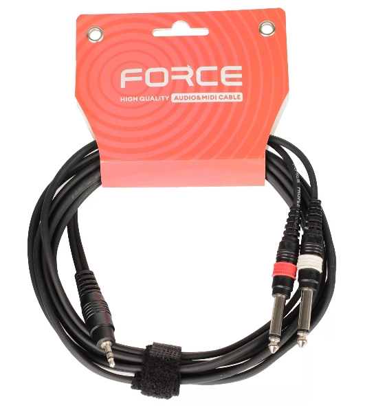 Кабель аудио FORCE FLC-38/31/8' TRS mini Jack - 2x1/4' TS Jack, стерео, используется для подключения смартфона к микшеру и аудио интерфейсу, диаметр 4,8 мм, длина 3 м