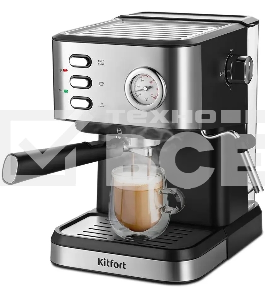 Кофеварка рожковая Kitfort КТ-7293 черный/серебристый, исп. кофе - молотый, 1.5 л, 1050 Вт, 15 Бар.