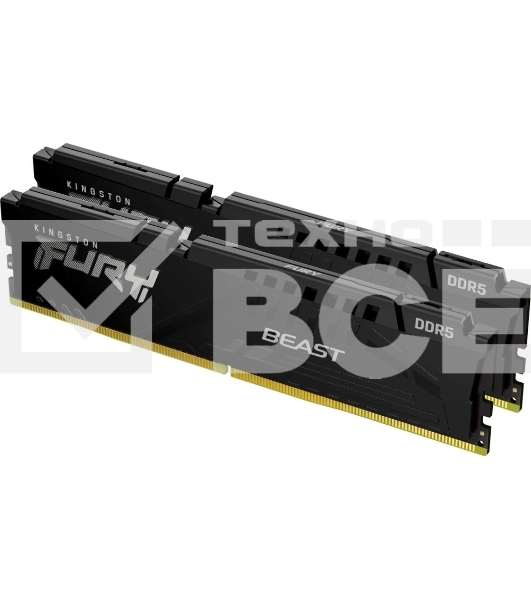Оперативная память Kingston Fury Beast, DDR5, 32GB (2x16GB), 6400MHz, CL32, с радиатором, чёрный