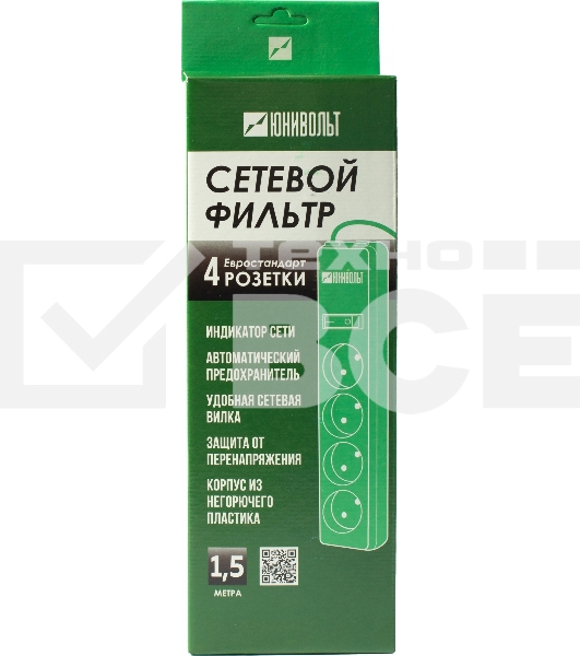 Сетевой фильтр Юнивольт 00-00000386 1.5м (4 розетки) белый (коробка)