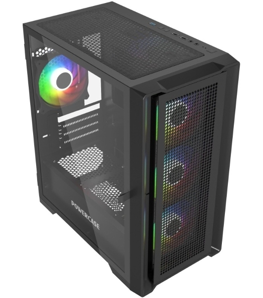 Компьютерный корпус Powercase Alisio Micro X4B V2, Tempered Glass, 4х 120мм ARGb fans, ARGb HUB, черный, mATX (CAMCXB-A4)